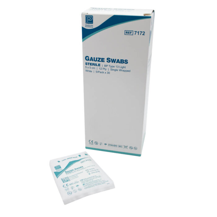 Sterile Gauze Swabs 5x5cm in 12 Ply (Box of 150)